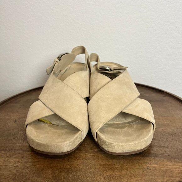 Aerosoles Crisscross Molded Footbed Block Heel Sandal Leather Suede Women’s 9 - Picture 2 of 10